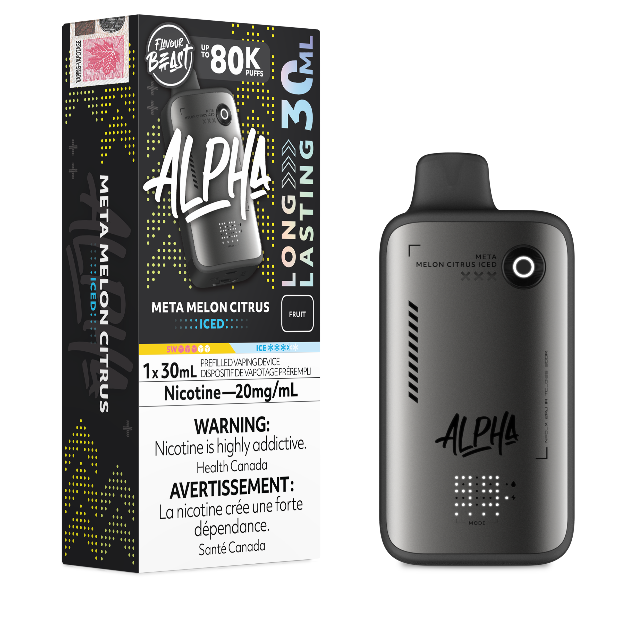 META MELON CITRUS ICED - Flavour Beast Alpha 80K - 20MG - 4pc/Carton [ON]