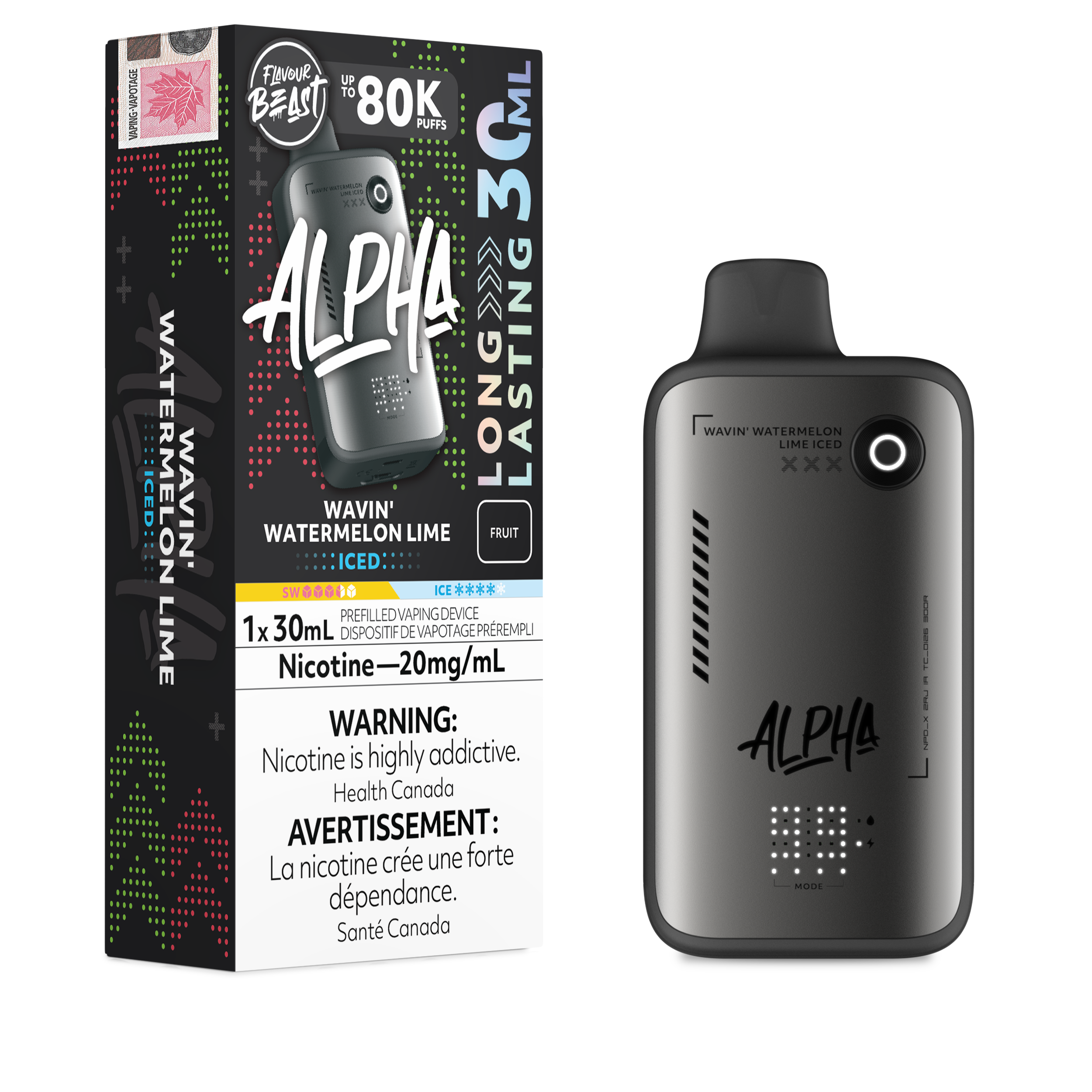 WAVIN' WATERMELON LIME ICED - Flavour Beast Alpha 80K - 20MG - 4pc/Carton [ON]