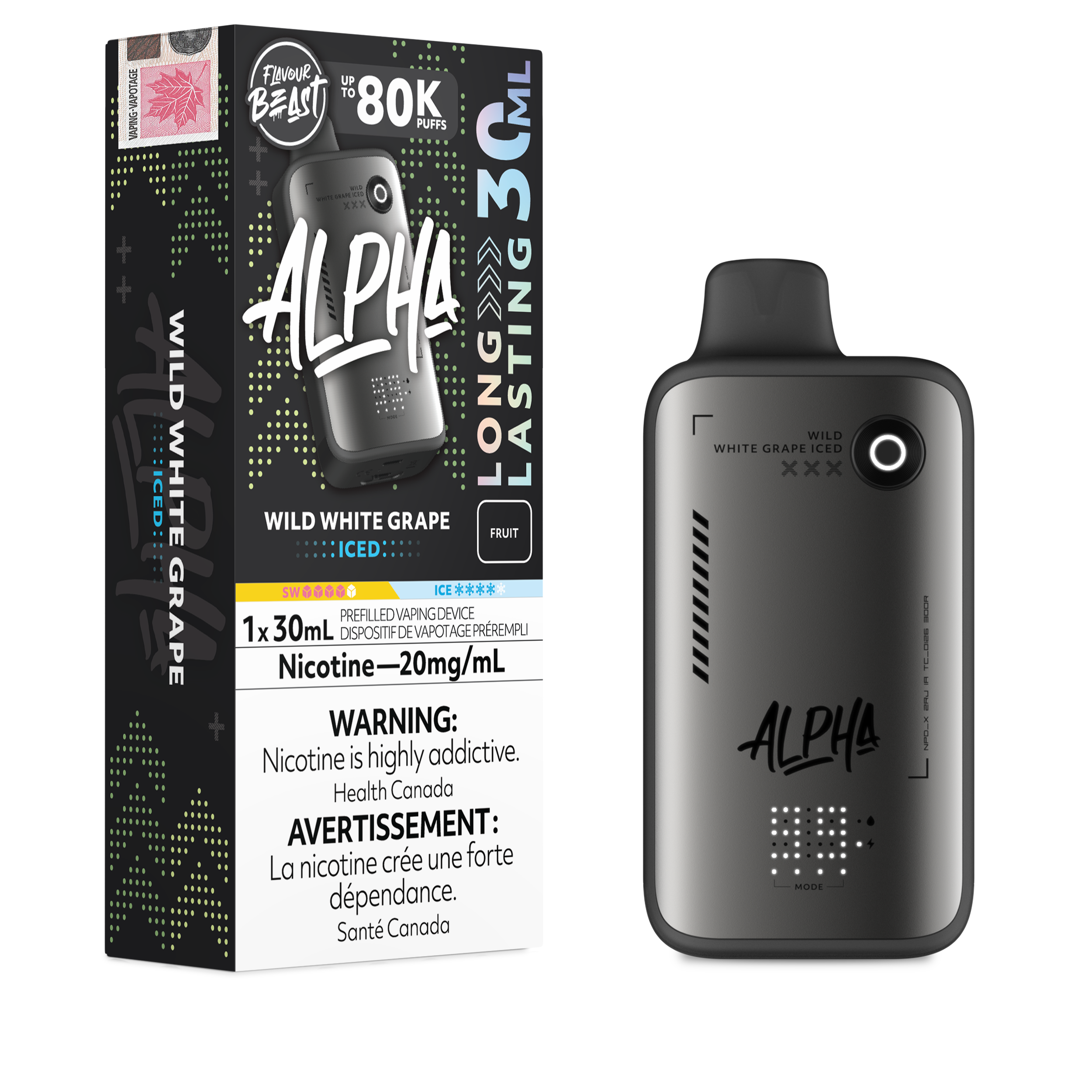 WILD WHITE GRAPE ICED - Flavour Beast Alpha 80K - 20MG - 4pc/Carton [ON]