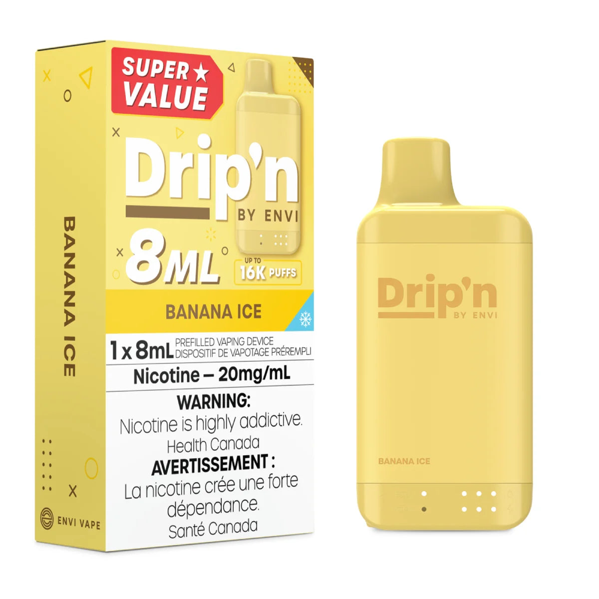 BANANA ICE - Drip'n by Envi 8mL - 16K Disposable - 5/PK [ON]