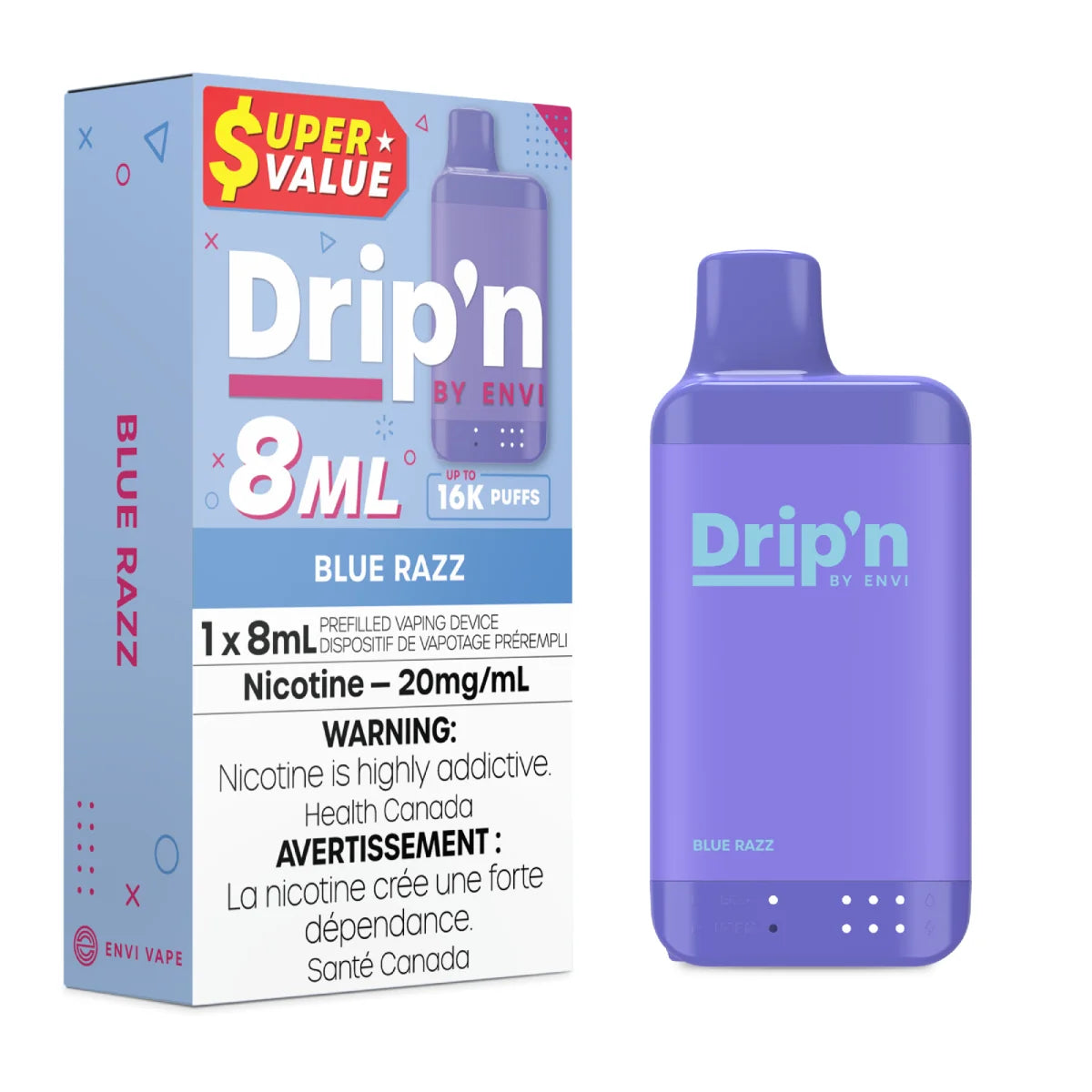 Blue Razz - Drip'n by Envi 8mL - 16K Disposable - 5/PK [ON]