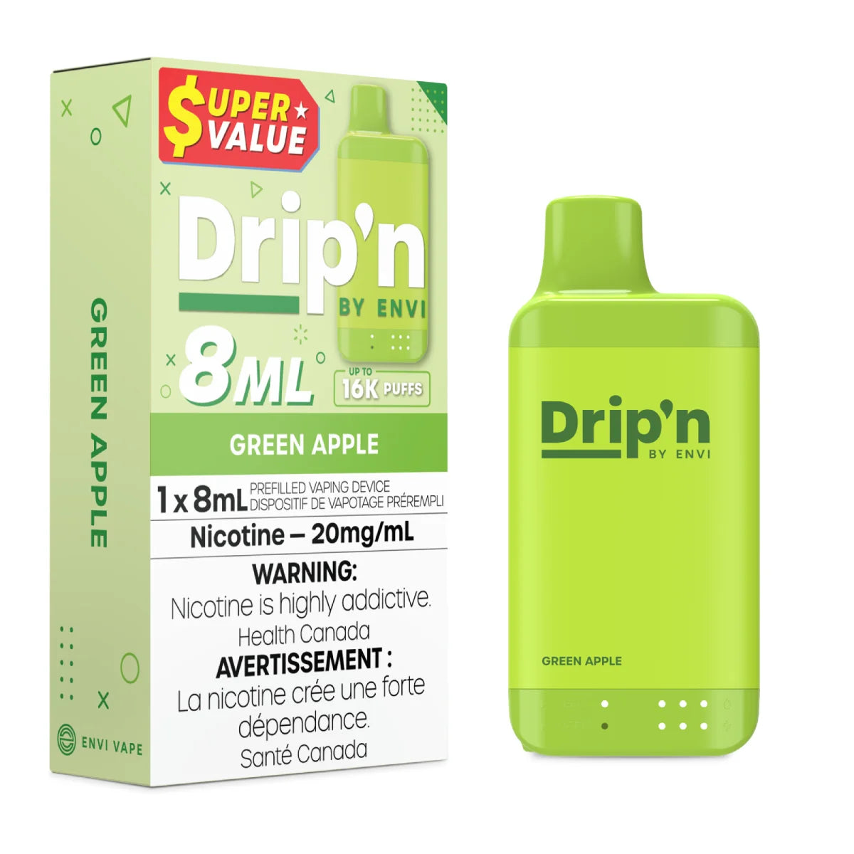 Green Apple - Drip'n by Envi 8mL - 16K Disposable - 5/PK [ON]
