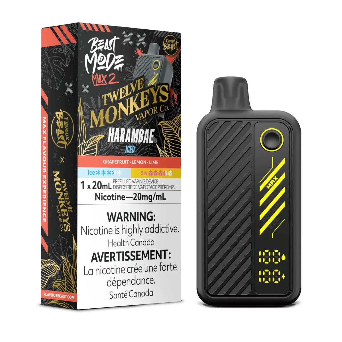 Harambae Iced - Flavour Beast x 12M - Mode Max 2 50K  - 20MG - 5pc/Carton