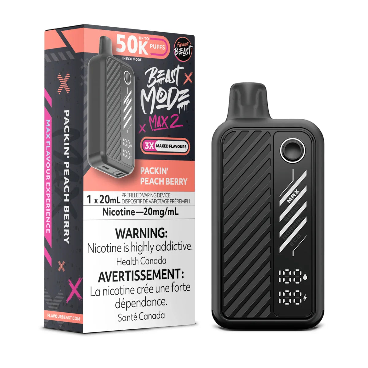 Packin' Peach Berry - Flavour Beast Mode Max 2 50K  - 20MG - 5pc/Carton