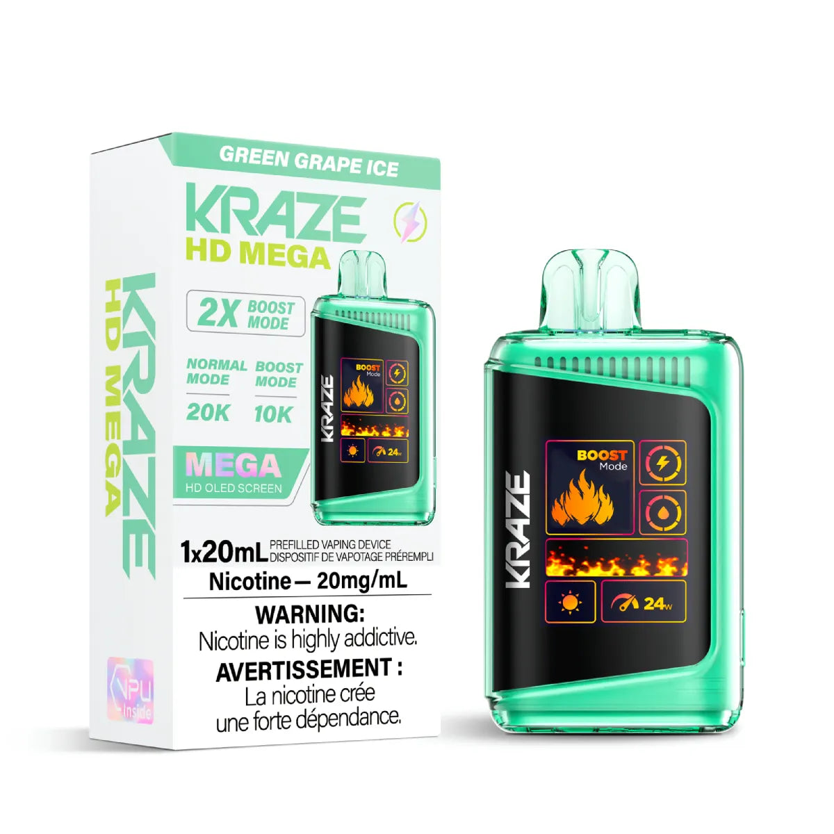 GREEN GRAPE ICE - Kraze HD Mega - 5pc/Carton [ONTARIO]